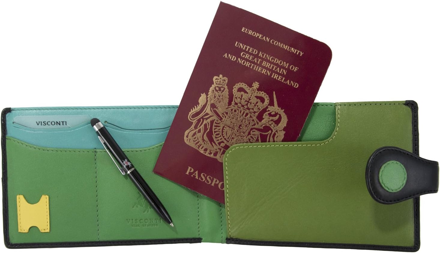 Visconti Genuine Leather P5 Polka Secure RFID Blocking Passport Travel Wallet (Lily Pad)