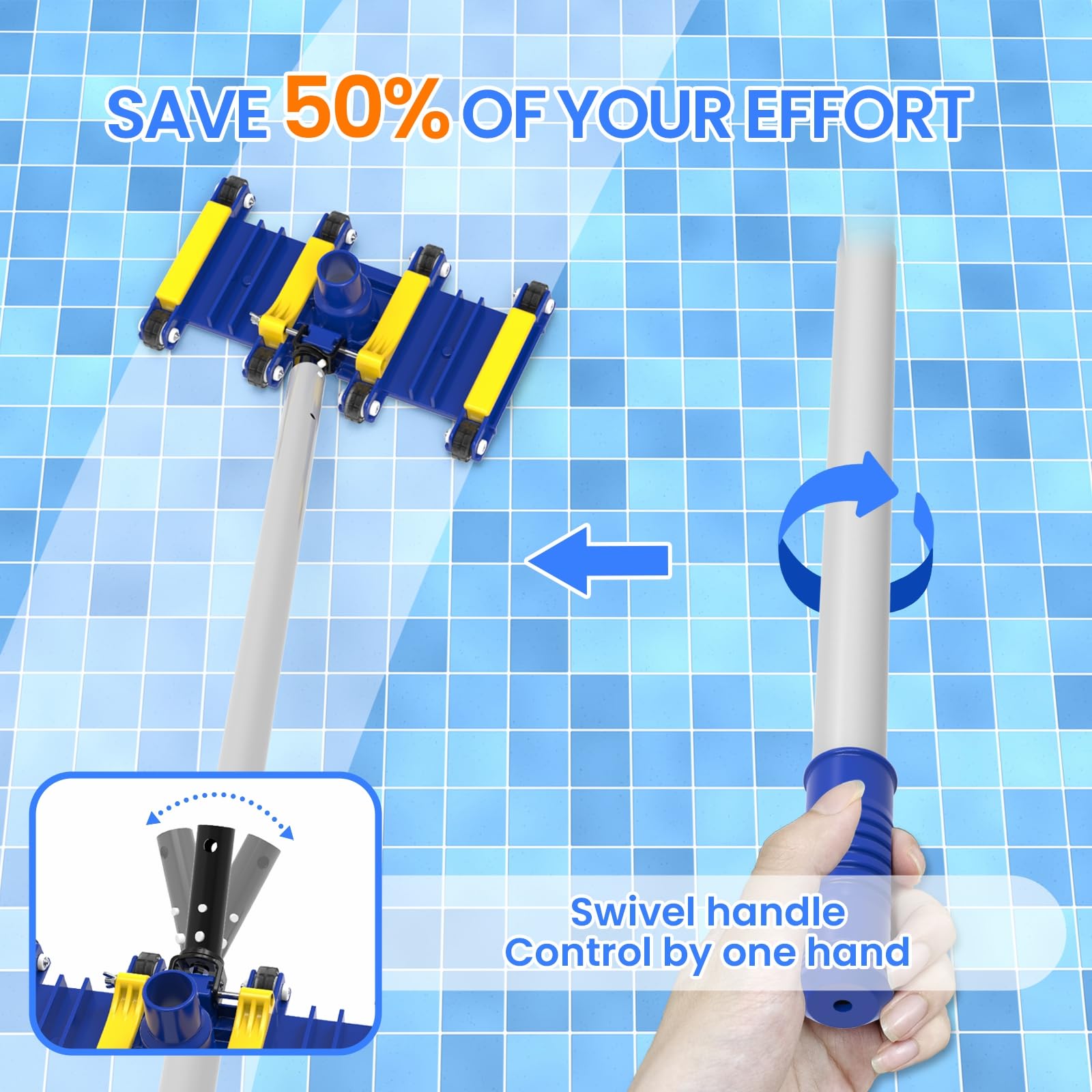 Poolvio Deluxe zestaw do czyszczenia basenu łącznie z siatką na skimmer, szczotką basenową 2 w 1 i obciążoną głowicą próżniową z kółkami do basenów naziemnych i inground (bez drążka)