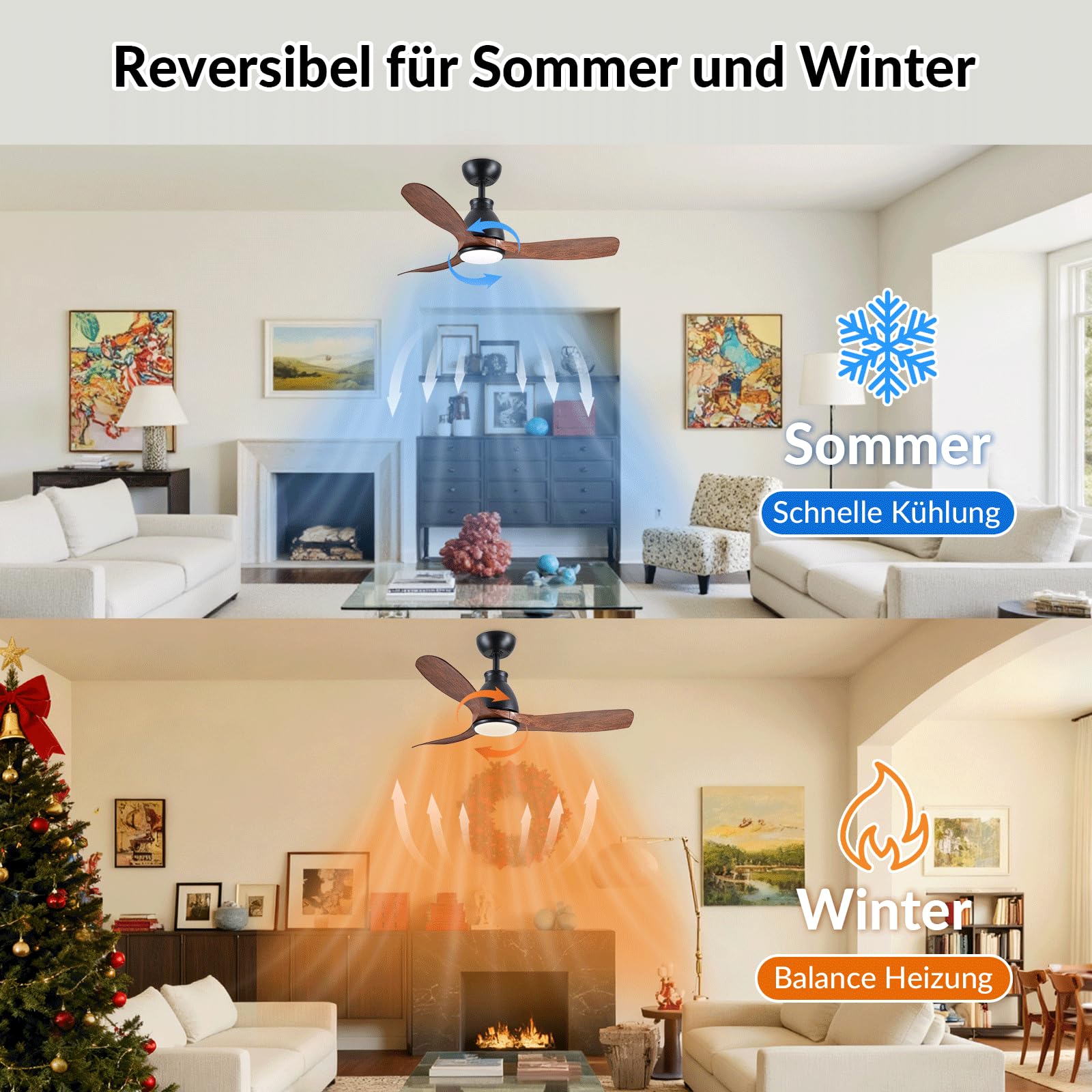 Newday Deckenventilator Holzfarbe mit Licht, 106cm Deckenventilatoren mit Fernbedienung Leise, Ventilator Lampe Decke mit Stufenloser Dimmer, 7 Geschwindigkeiten-Modus, Speicherfunktion, 3 Flügel