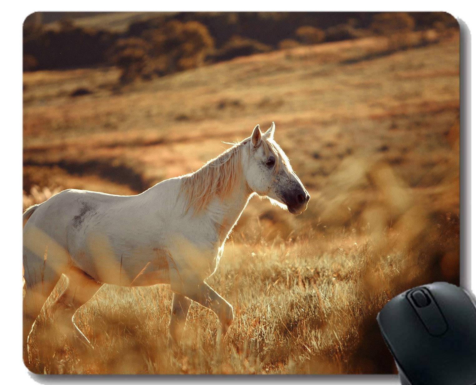 Natural Rubber Mouse Pad,Mare Grass Horse Mane with Stitched Border