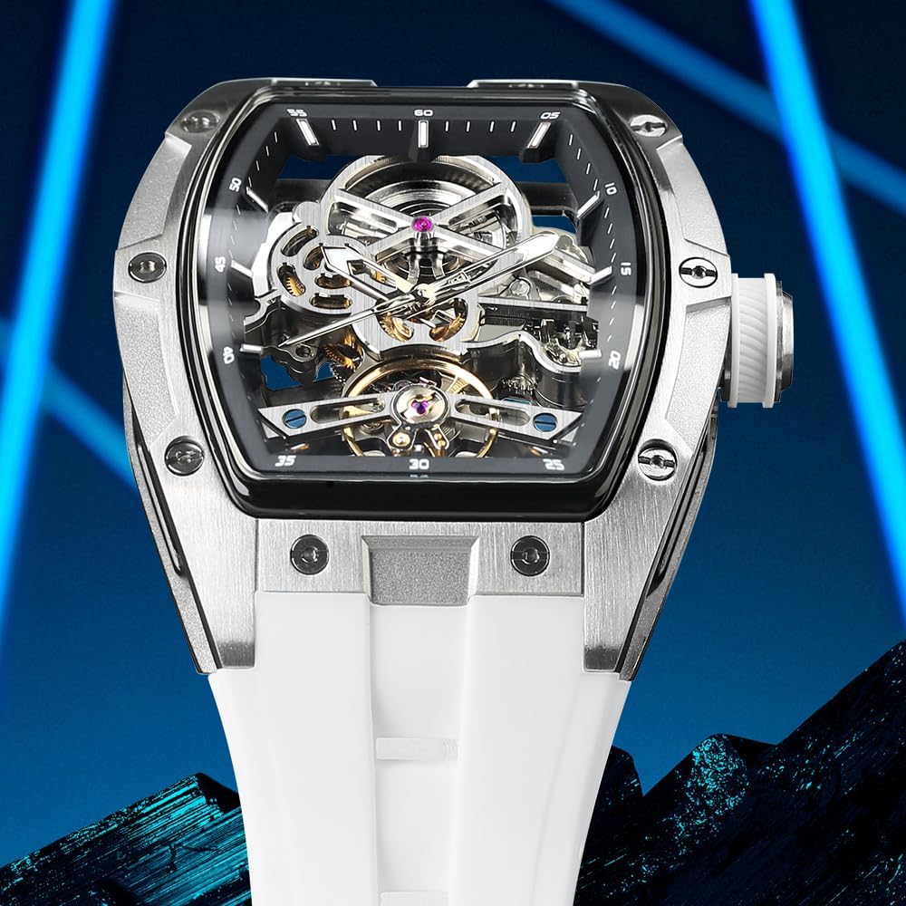 FORSINING Herren-Automatikuhr Tonneau Luxus-Skelettuhren für Herren Mechanische 50 m wasserdichte Analoguhren