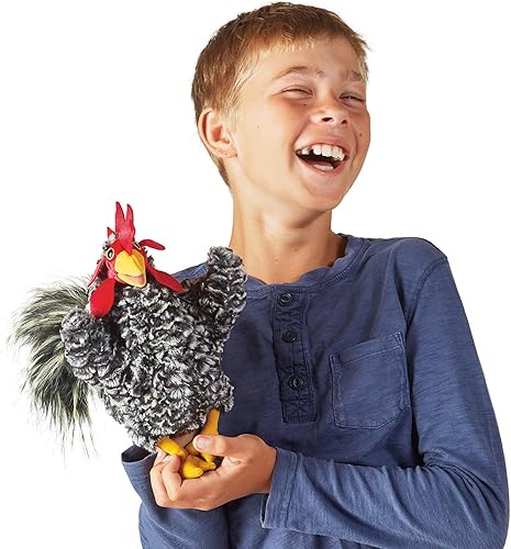 Miniatura 2 de Folkmanis Barred Rock Rooster - Marioneta de mano, negro, blanco, rojo, amarillo