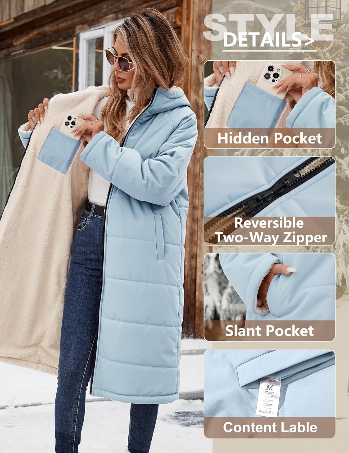 Yusongirl Womens Winter Long Coats Trendy Puffer Jacket Sherpa Fleece Lined Down Coat Long Sleeve Parka Oversized with Hood - Image 4