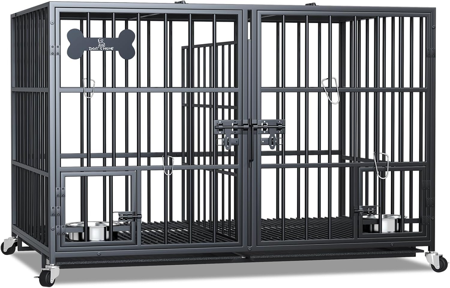 Jaula para perros con bandeja inferior, jaula para perros con divisor, 2 puertas y bandeja, caja doble 2 en 1 para perros grandes y medianos, 120 x 73 x 68 cm, color negro