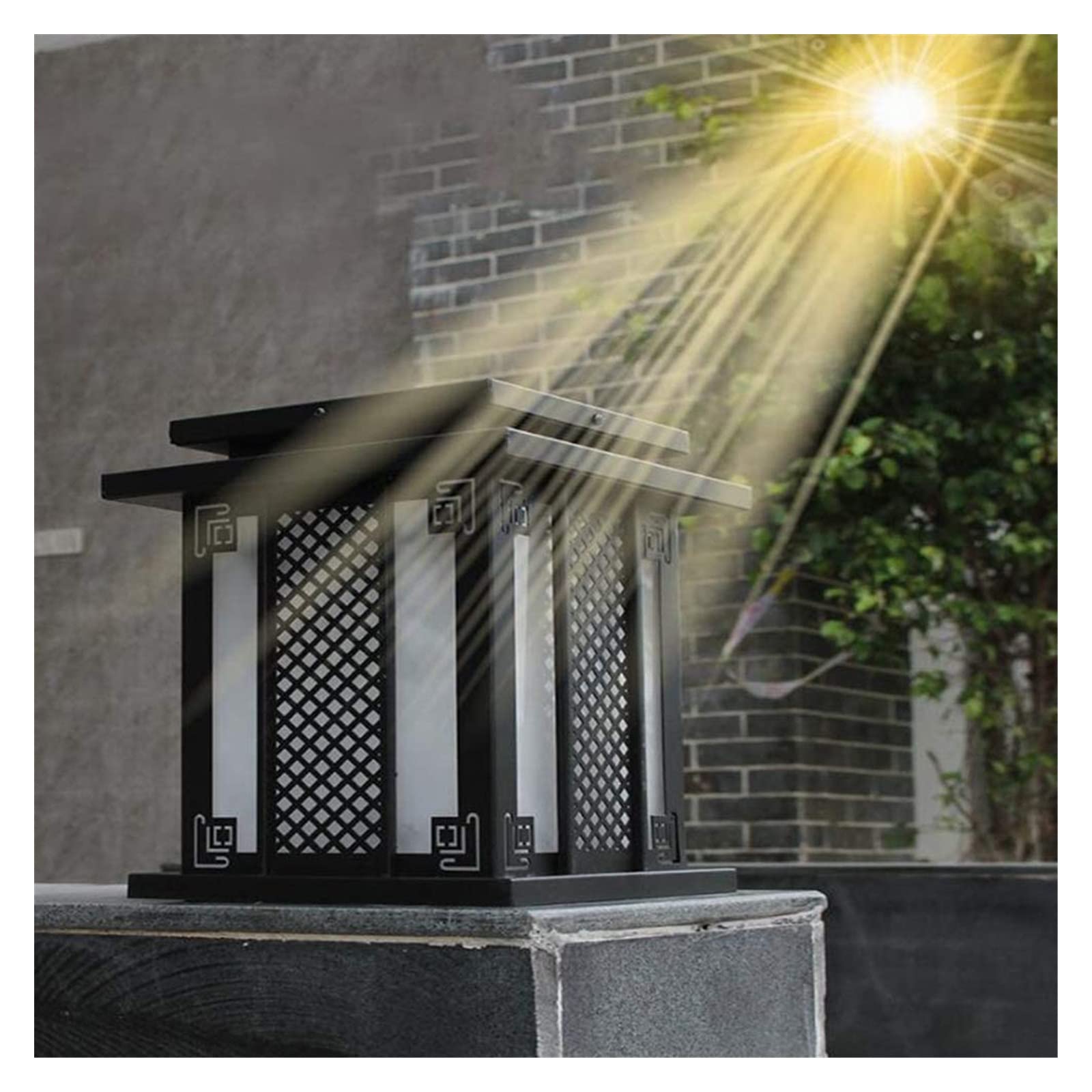 Luce del cortile Luce pressofusa Lampada a palo solare Lampada da giardino creativa retrò Illuminazione Parco Evidenziare Luce del percorso Lampada a pilastro per recinzione Lampada da recinzione