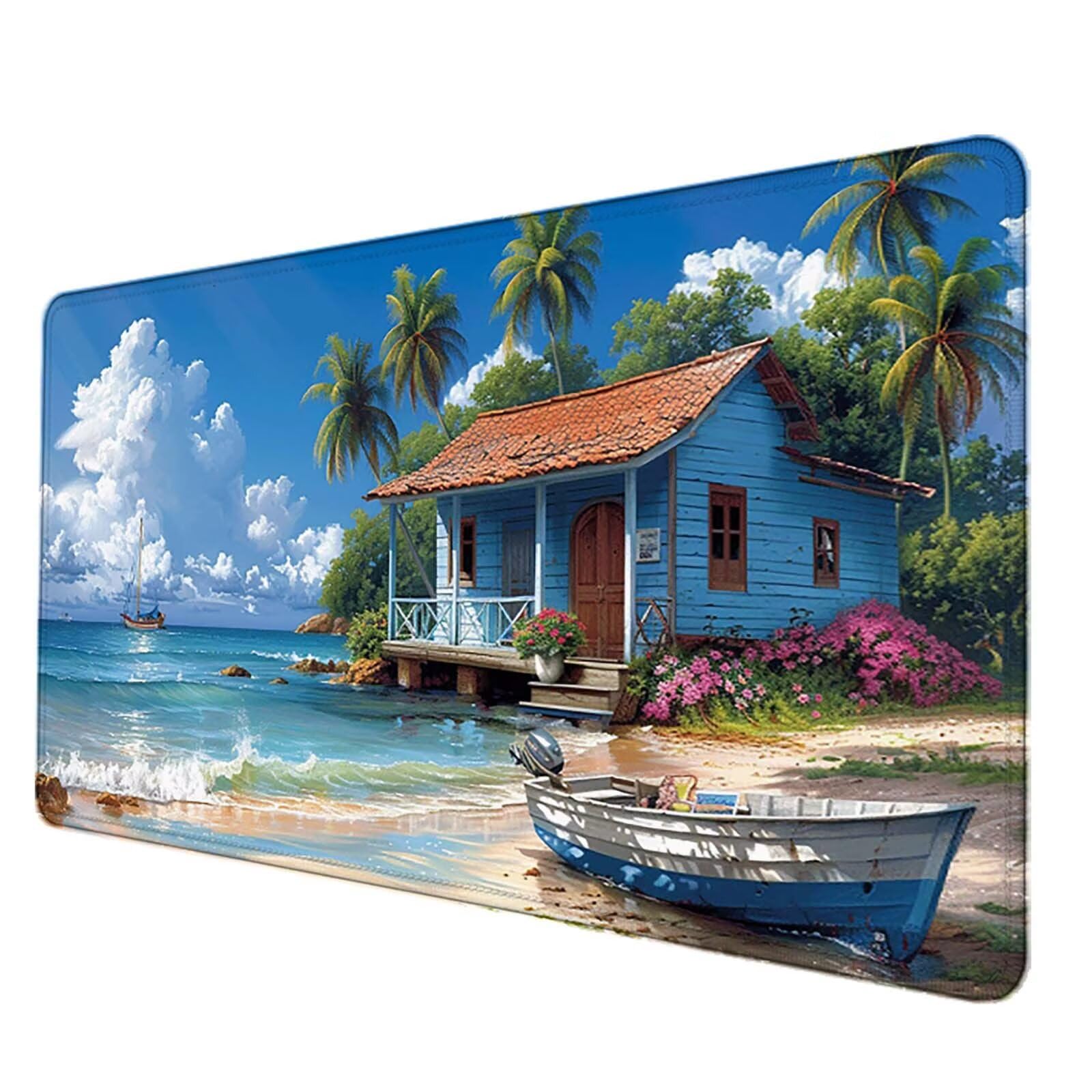 Biała podkładka pod mysz XXL 1200 x 600 mm, wodoodporna podkładka pod mysz ocean wzór szyte krawędzie design akcesoria biurowe antypoślizgowa gumowa podstawa powierzchnia dla graczy, biurko -hjw2506UN