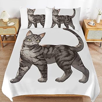 Amazon｜スリーピースベッド 猫 ネコ柄 ズンベッドカバー