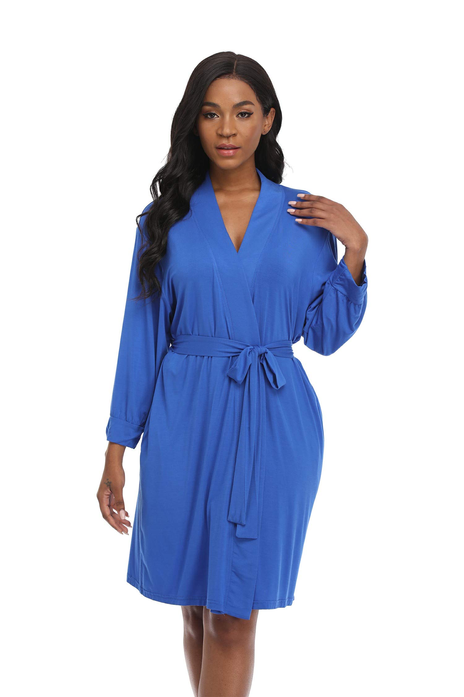 BeingYoung Short Robes for Women Knee Length Knit Bathrobes Soft Loungewear with Pockets Ladies Kimono Robe