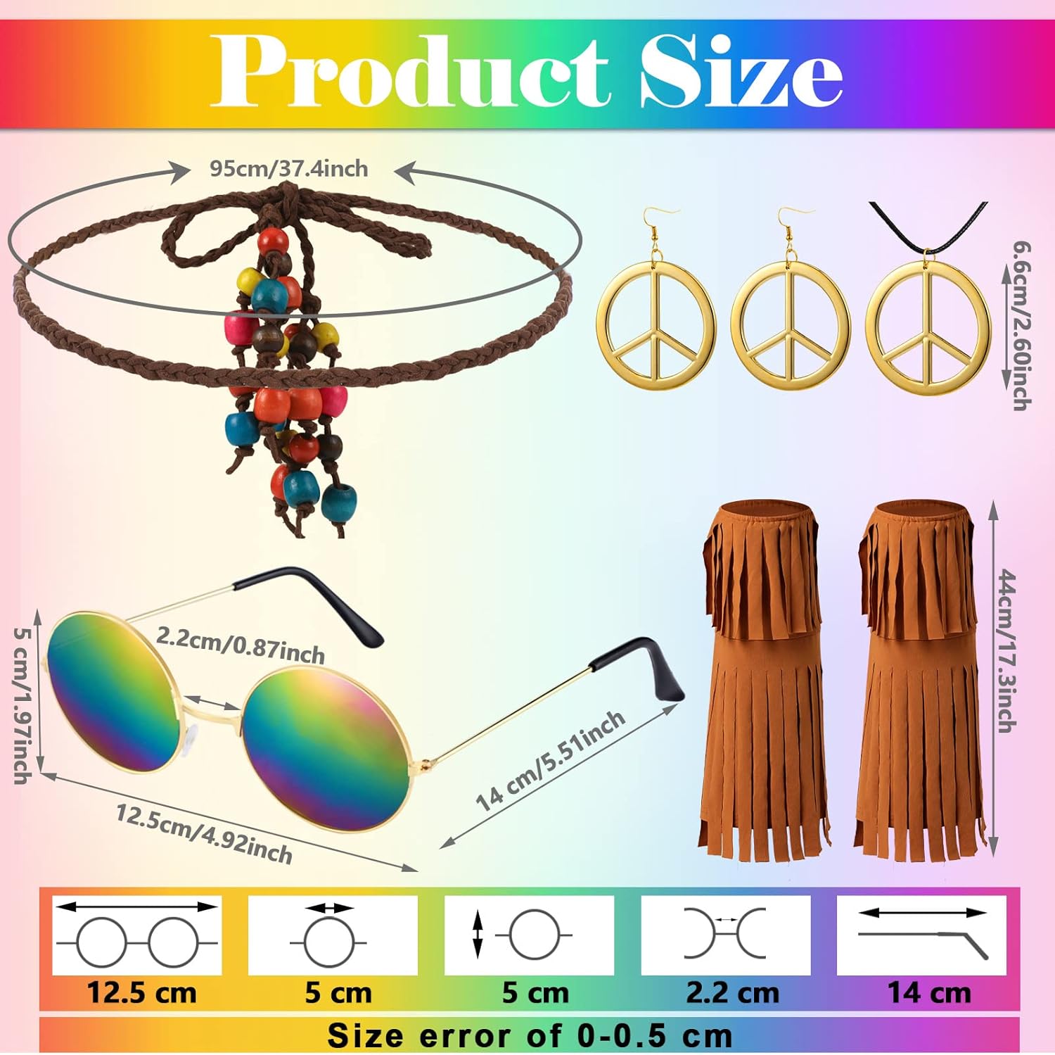 Eurzom 6 Pcs 60s 70s Outfits for Women Hippie Costume Tops Clothes Set Fringe Vest Tassel for Halloween - Image 2