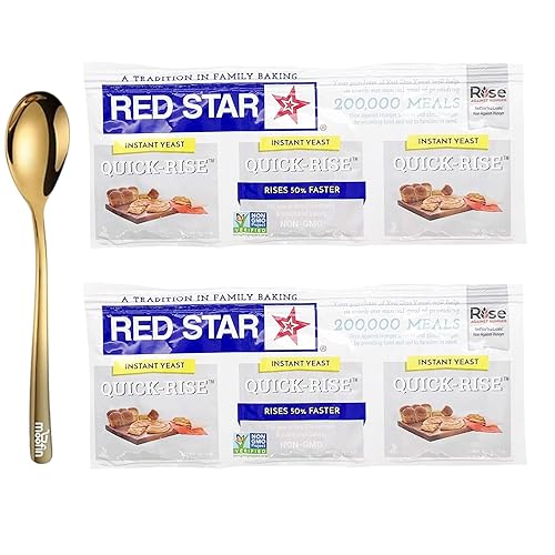 Red Star - Levadura seca instantánea, 3 unidades, levadura seca de elevación rápida para hornear pan, rollos, masa de pizza, incluye cuchara moofin