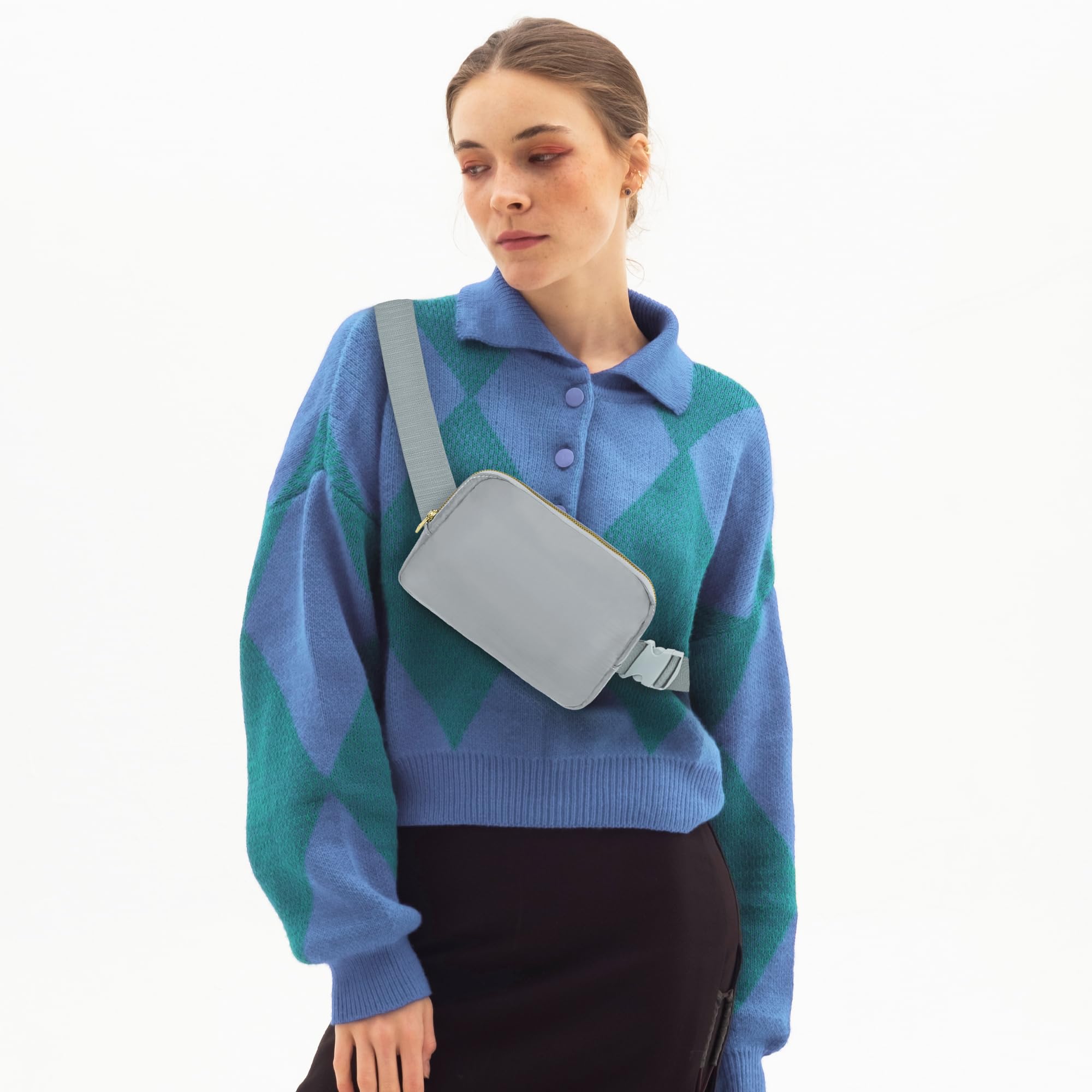 Riñonera para correr para mujeres y hombres, bolsa cruzada con correa ajustable para senderismo, entrenamiento, deportes, viajes, Negro y gris claro., Universal