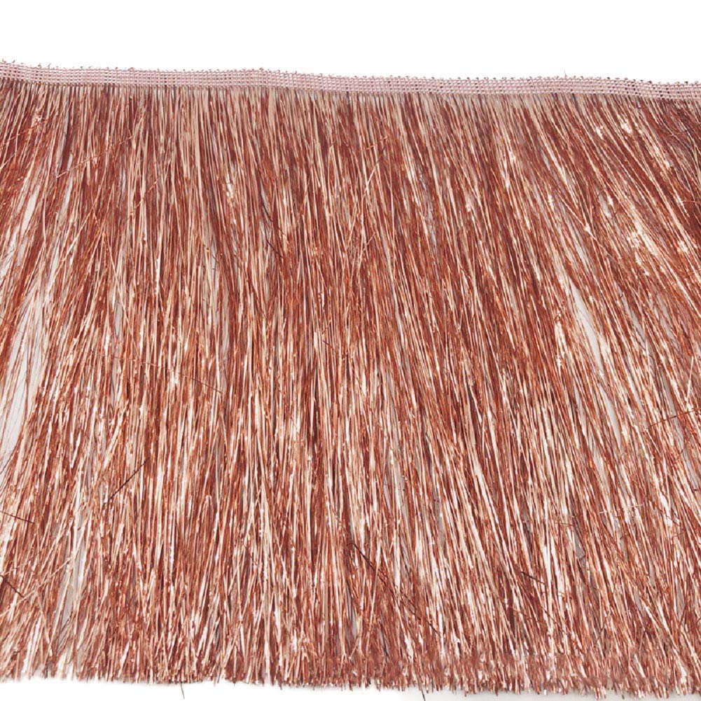 Yalulu 5 Meters Lace Tinsel Fringe Tassel Trim Dance Costume Fringe Trimming for DIY Crafts Clothes Accessories (Rose Gold)