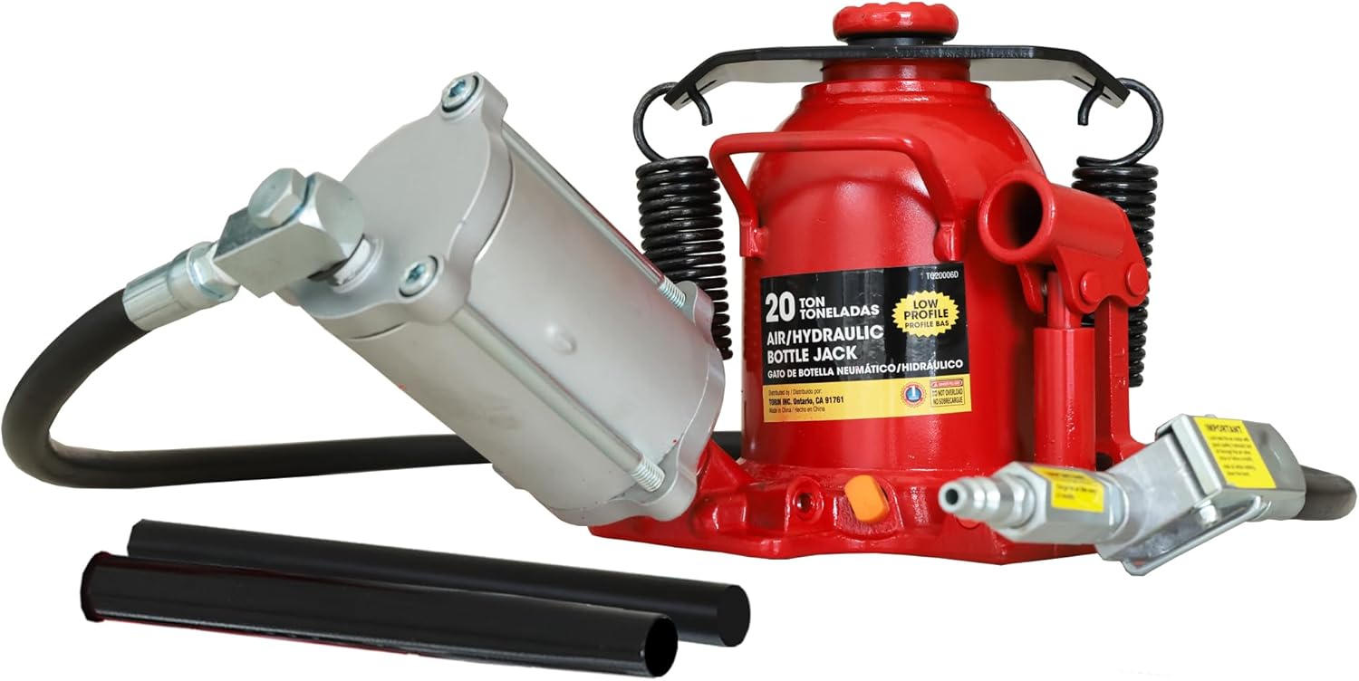 BIG RED 20 Ton (40,000 LBs) Torin Welded Low Profile Pneumatic Air Hydraulic Car Bottle Jack with Aluminum Alloy Pump and Unique Slow Release Equipment for Auto Repair and House Lift, Red?TQ20006D