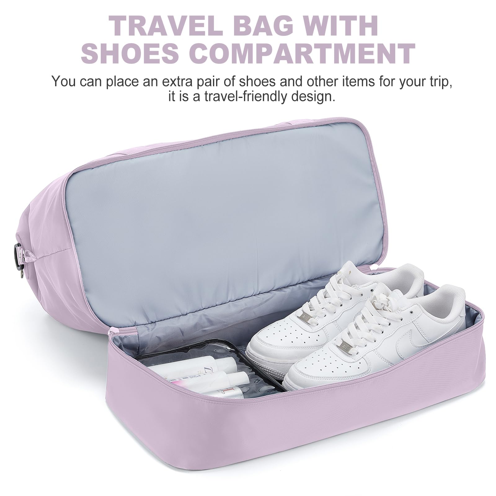 Borsone da Viaggio Donna, Bagaglio a Mano Borsa da Viaggio con Scomparto per le Scarpe, Borsa Sportiva Borsone da Palestra Grande, Borsa da Weekend, Borsa per Ospedale,C8 viola