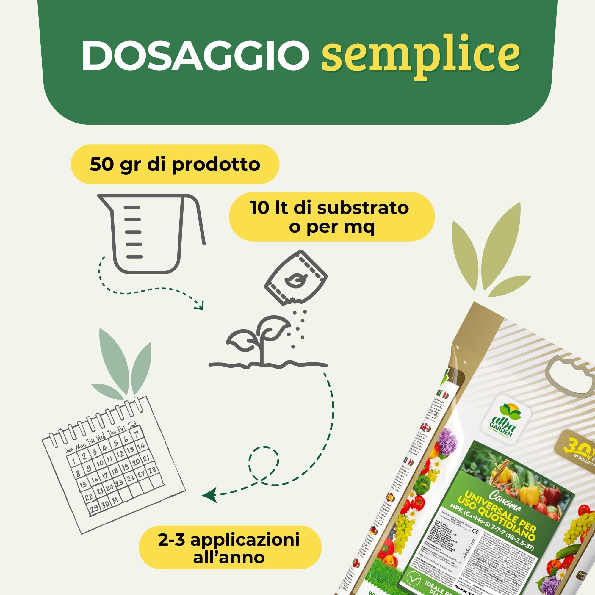 Albagarden - Concime Piante Universale Granulare - MAXI 5 KG - Fertilizzante Con L'aggiunta Di Calcio E Magnesio Per Giardino, Orto e tutti tipi di Piante