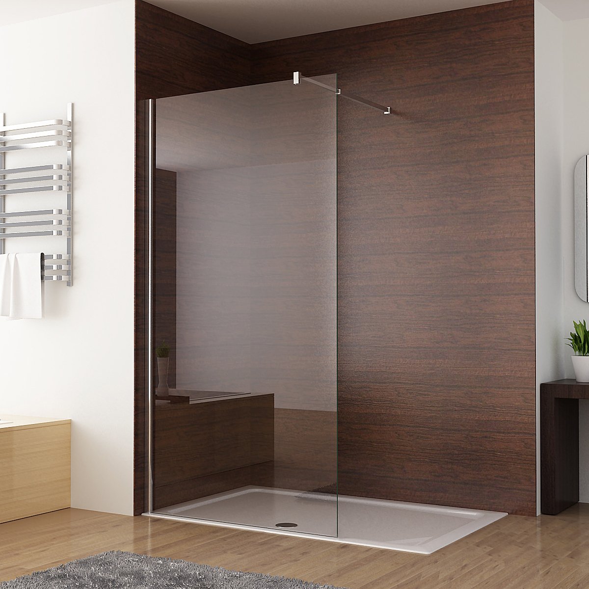 MIQU Duschwand für Dusche 120 x 200 cm Duschscheibe, 10 mm Dickes ESG NANO Klares Glas Duschwand mit 75-125 cm Stabilisator, Walk in Duschabtrennung Duschtrennwand für Bad, WC, Badezimmer
