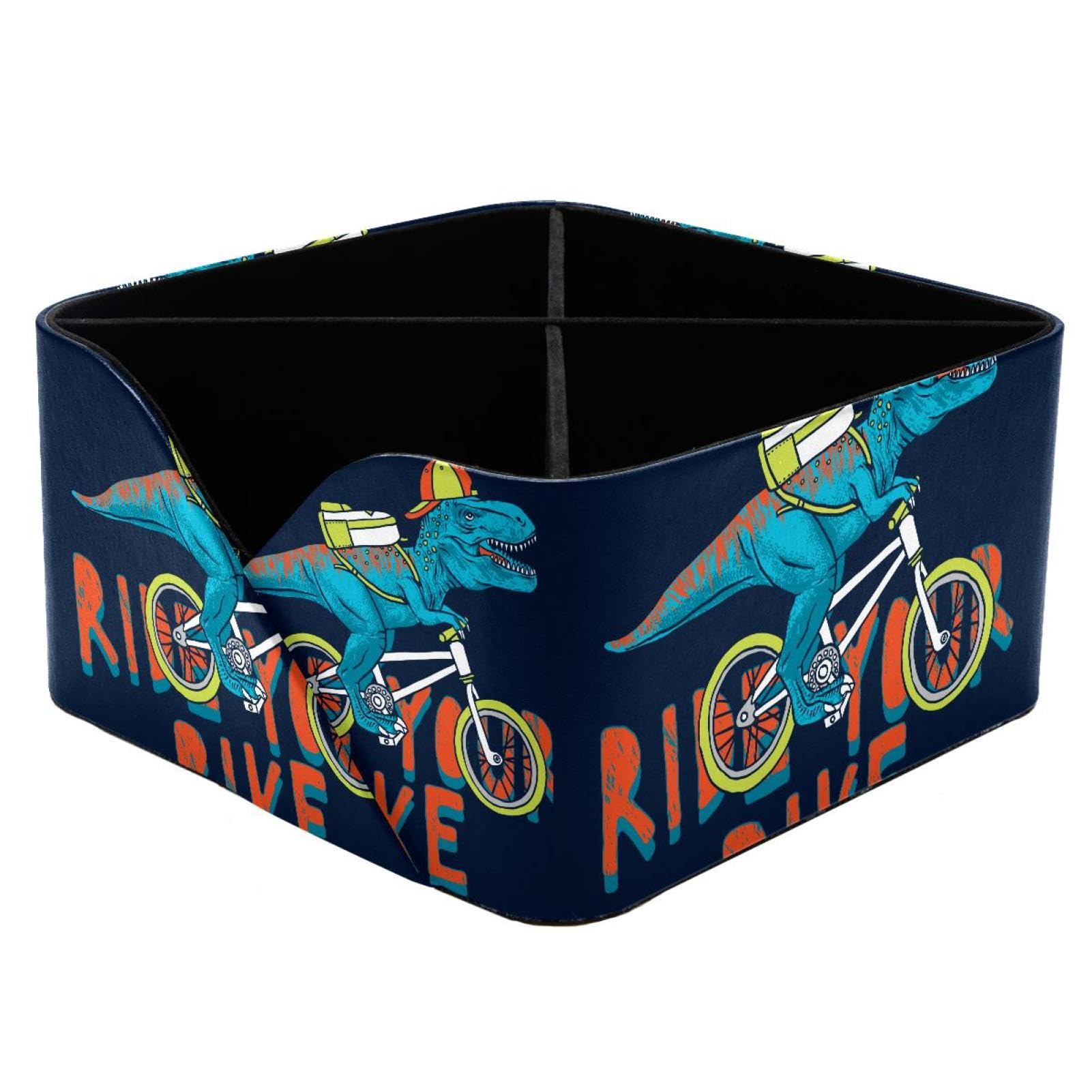 KengjuTesu Cool Dinosaur and Bike Desktop Organizer Pen Holder, Rectangular Pencil Cup for Office, Study and Makeup Stations