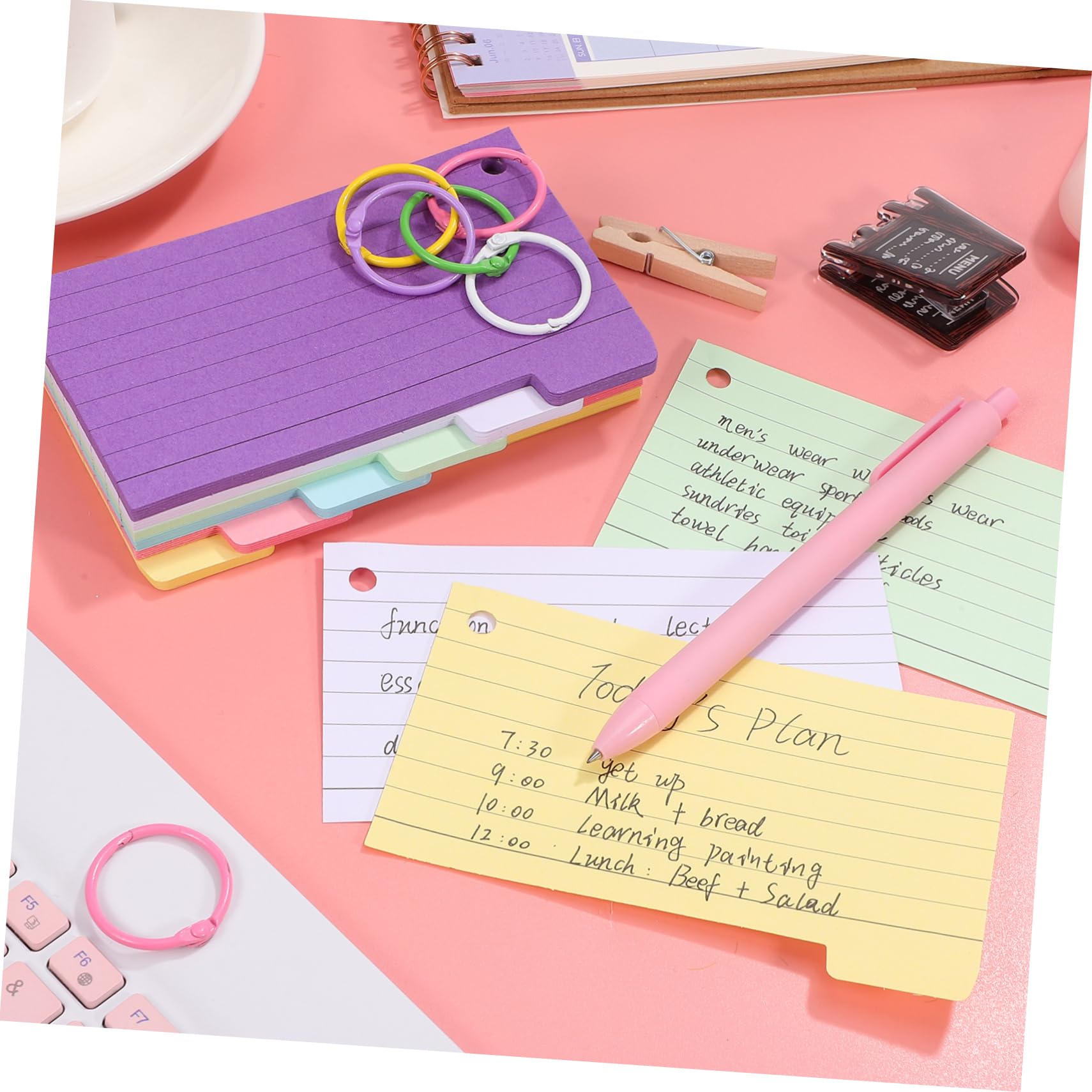 NUOBESTY 600blätter Liniert Karteikarten Mit Lochung Und Binderinge Farbige Notizkarten Für Lernen Notizen Und Projekte Ruled Flash Cards Memo Cards Für Schule Und Büro