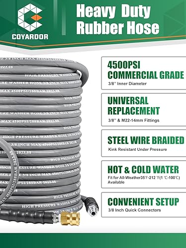 Miniatura 9 de Manguera de lavado a presión de 38 pulgadas, goma sin marcas de 25 pies para agua fríacaliente, reemplazo de arandelas de alta potencia con conexión