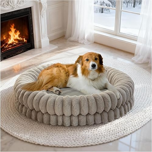 BALANCE Cama de lujo para perros en forma de dona, camas redondas de 36 pulgadas para perros de gran tamaño, lavable, cama ortopédica calmante para