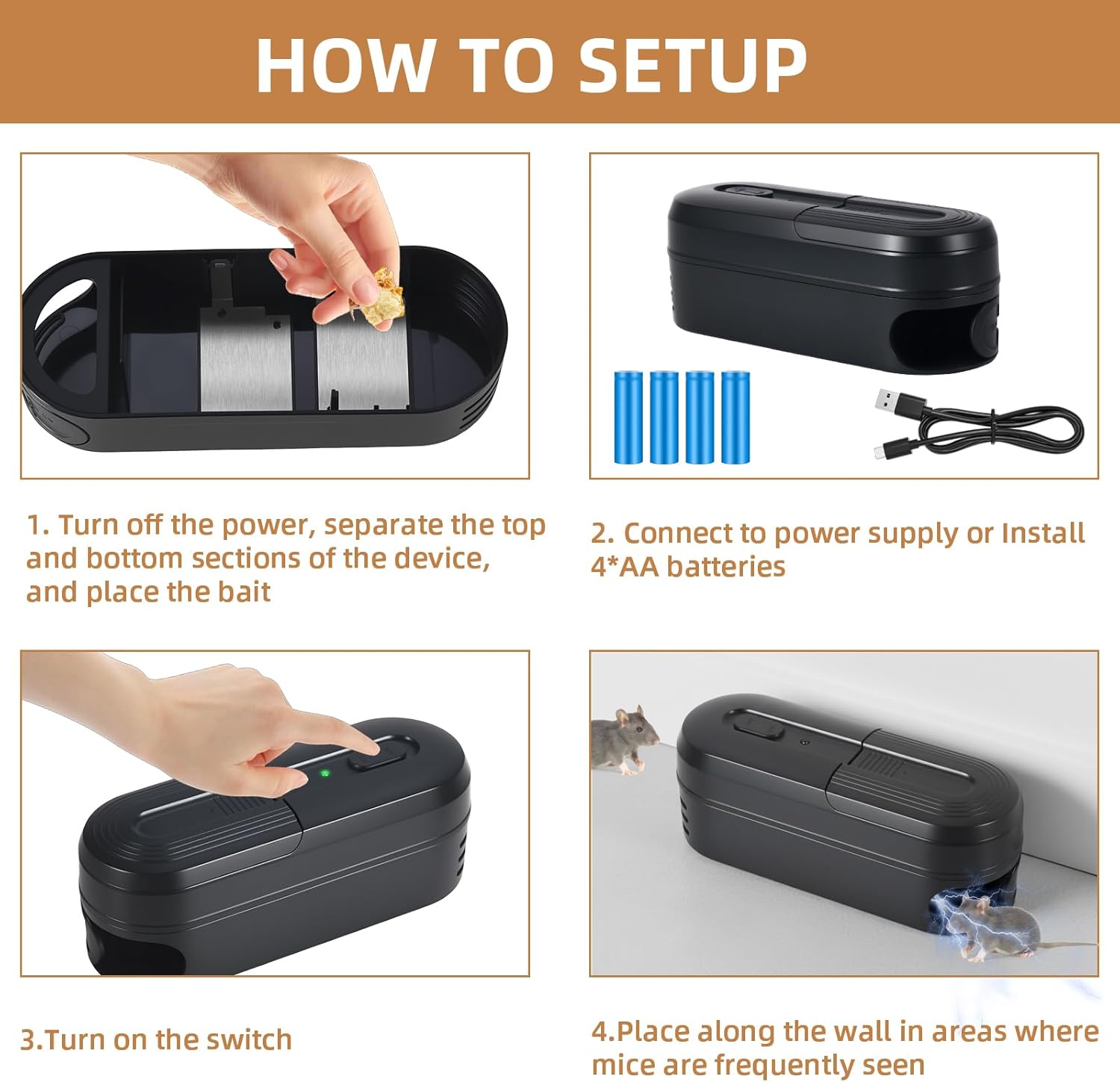 Electric Mouse Trap Zapper with Powerful Voltage, Electronic Mice Traps Indoor Use, Reusable Electric Rodent Zapper Battery or Adaptor Operated Mouse Shock Killer for Kitchen Attic Home