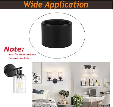 Metal Lamp Shade Collar Rings, Light Socket Shade Ring for Medium-Base Ceramic Sockets,Lock E26 E27 Ceramic/Porcelain Socket with Thread Diameter 1-1/2 Inches (2-Pack,Black)