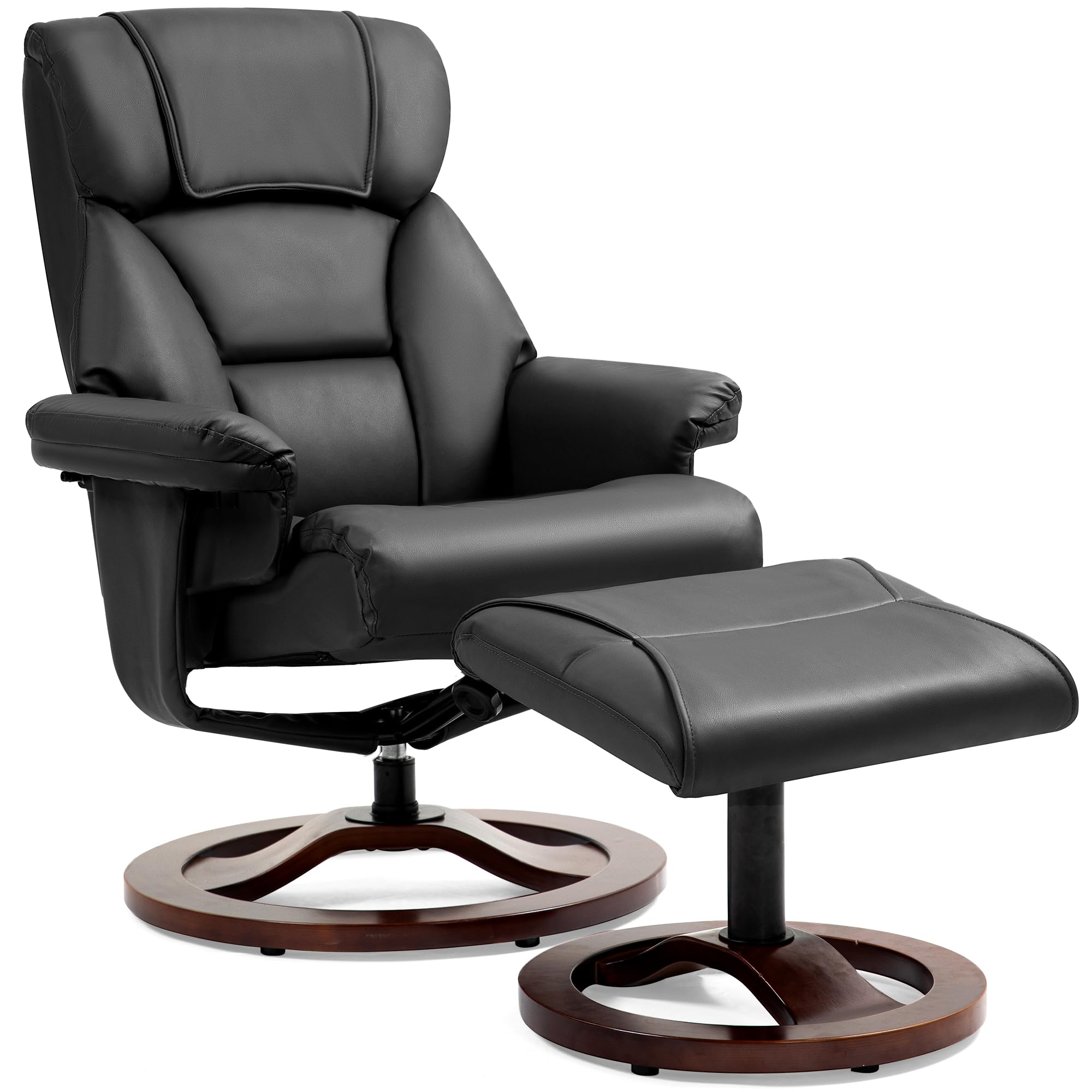 HOMHUM Swivel Recliner Chair with Ottoman, Adjustable Faux Leather Chair, Reclining Chair with Solid Wood Base, Lazy Chair with Footrest for Living
