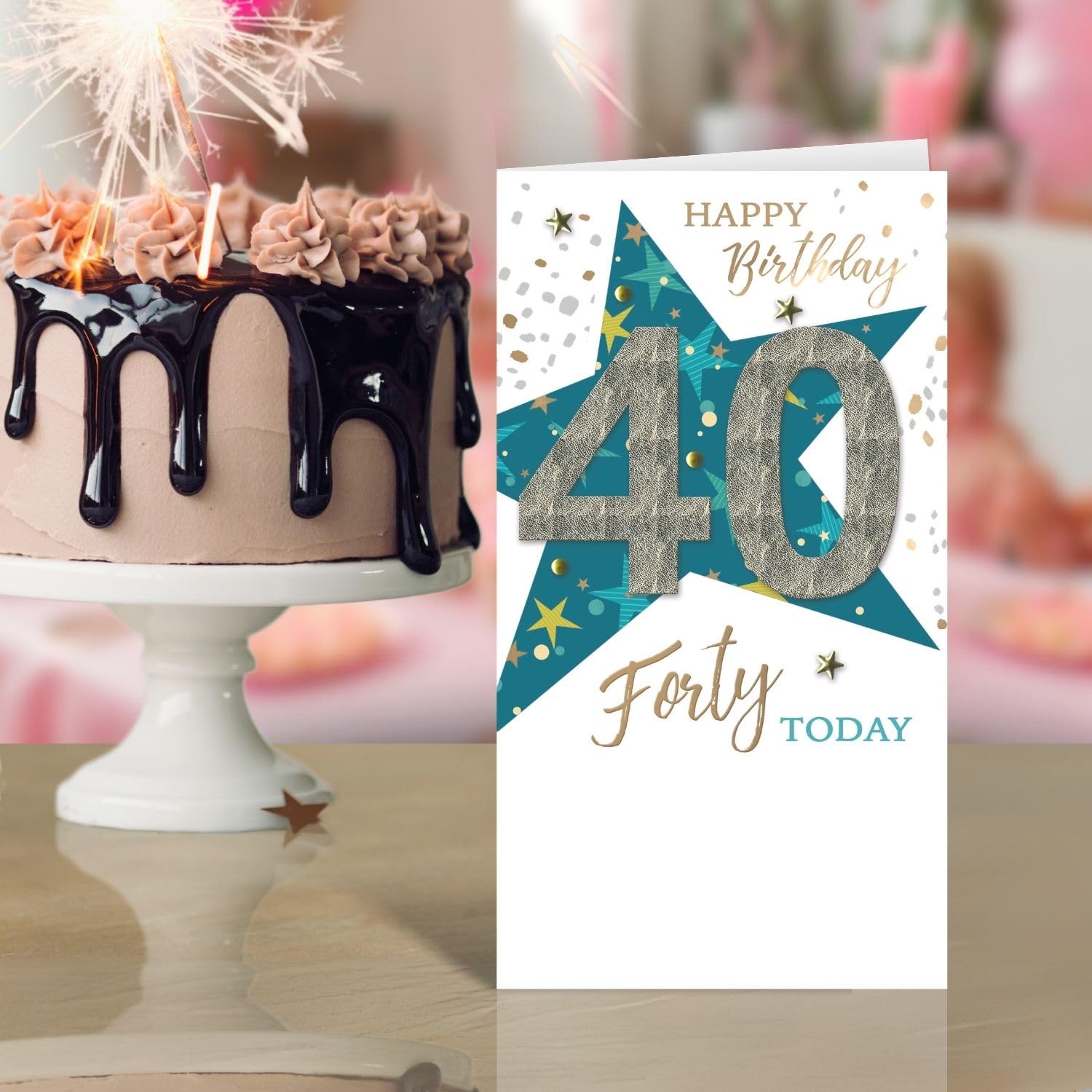 Handgemachte Glückwunschkarte Zum 40. Geburtstag Für Frauen – Mit Torte & Champagner