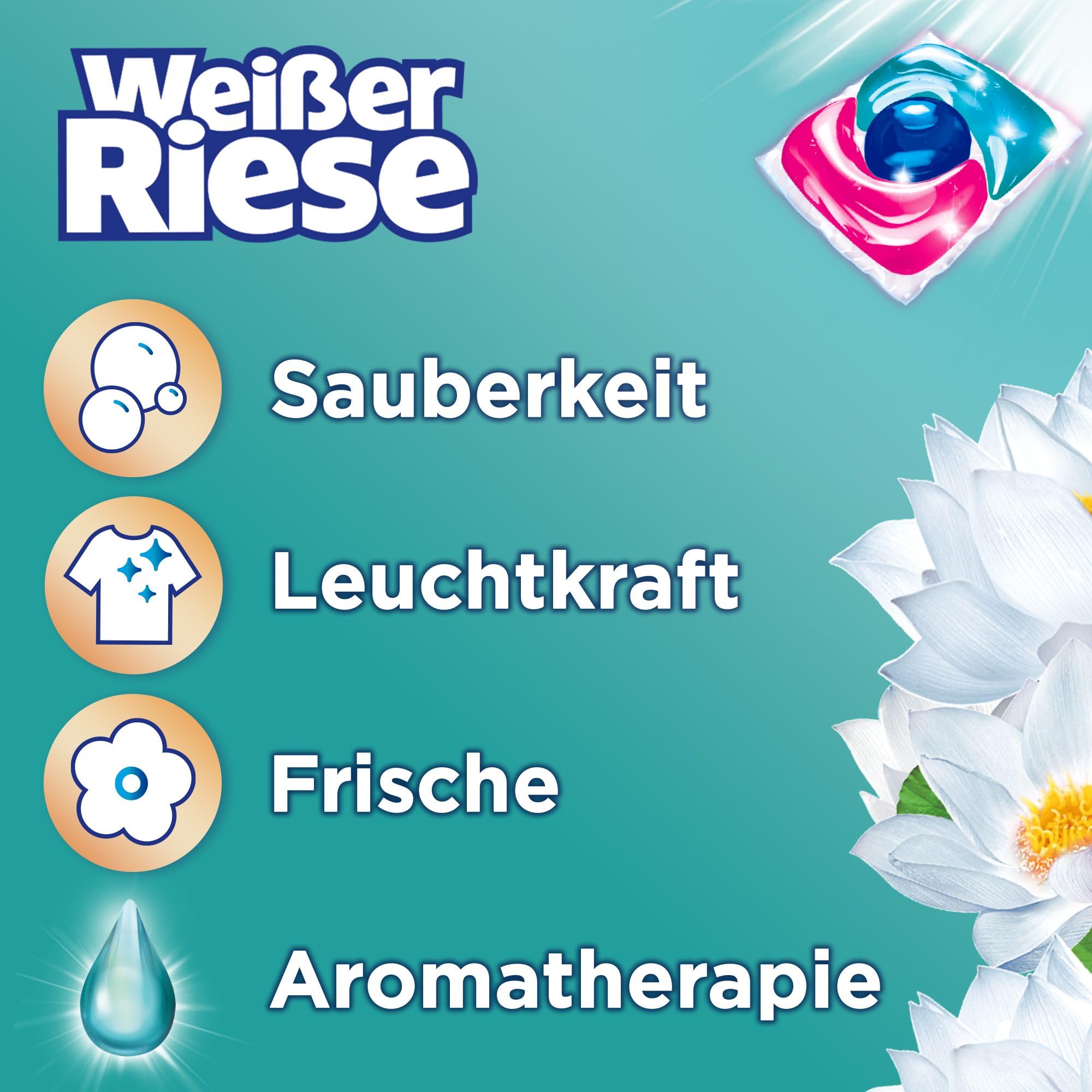 WEISSER RIESE Trio-Caps-Set 2x 120 Waschladungen (240WL) Aromatherapie 1x Color Orchidee & 1x Universal Lotus, mit Good Mood-Duft für unwiderstehlich duftende & strahlend saubere Wäsche