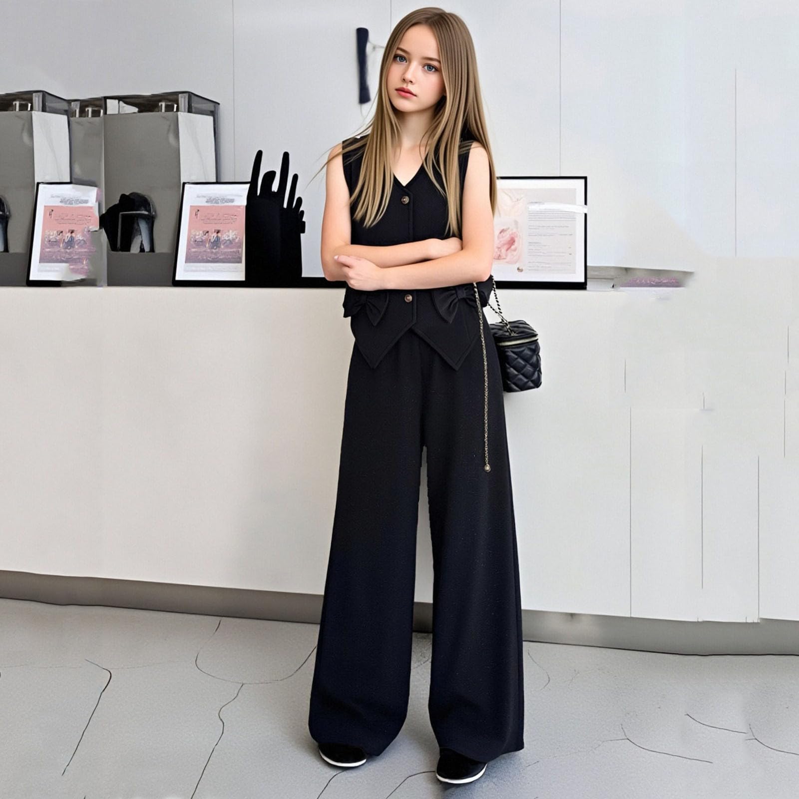 Ensemble Fille, Deux Pièces pour Petites Filles : Veste D'Été Tendance avec Nœud Papillon Et Pantalon Long. Idéal pour Les Tout-Petits., Parfait pour Les Cadeaux