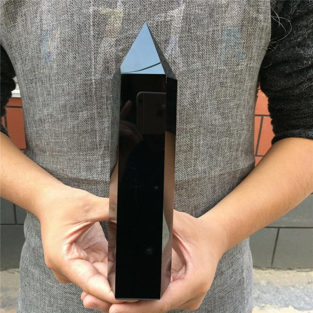 WAHOM 天然黒曜石クリスタル オベリスク クォーツ スティック タワー ポイント (Size : 700-800g)
