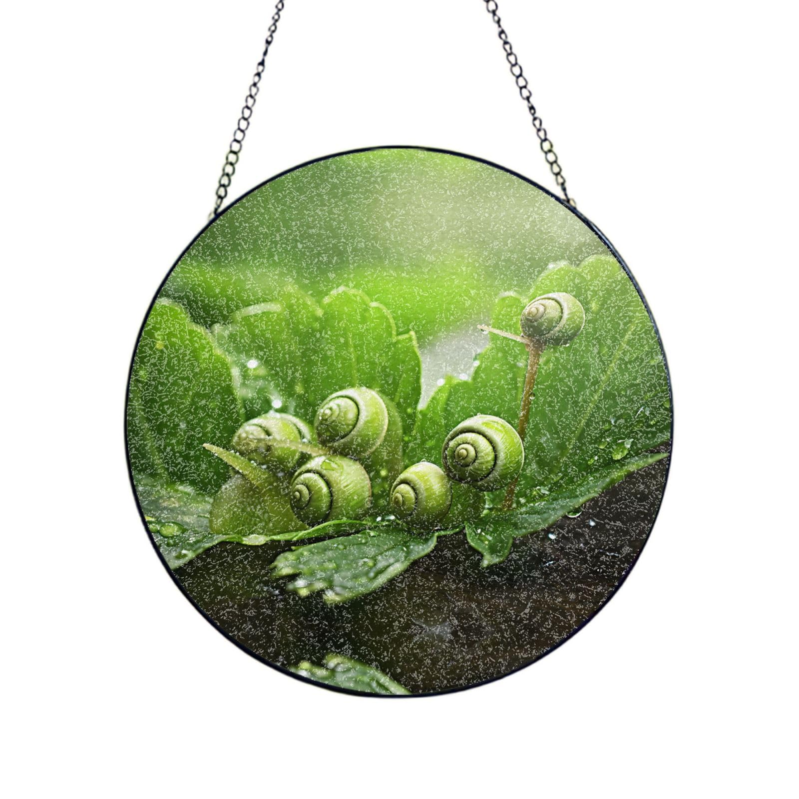 Phayah Snail On Vegetable Leaf Print Stained Glass Window Hanging Sun Catchers Decoration Mother'S Day Birthday Gifts For Home Garden Porch 8in（20cm）