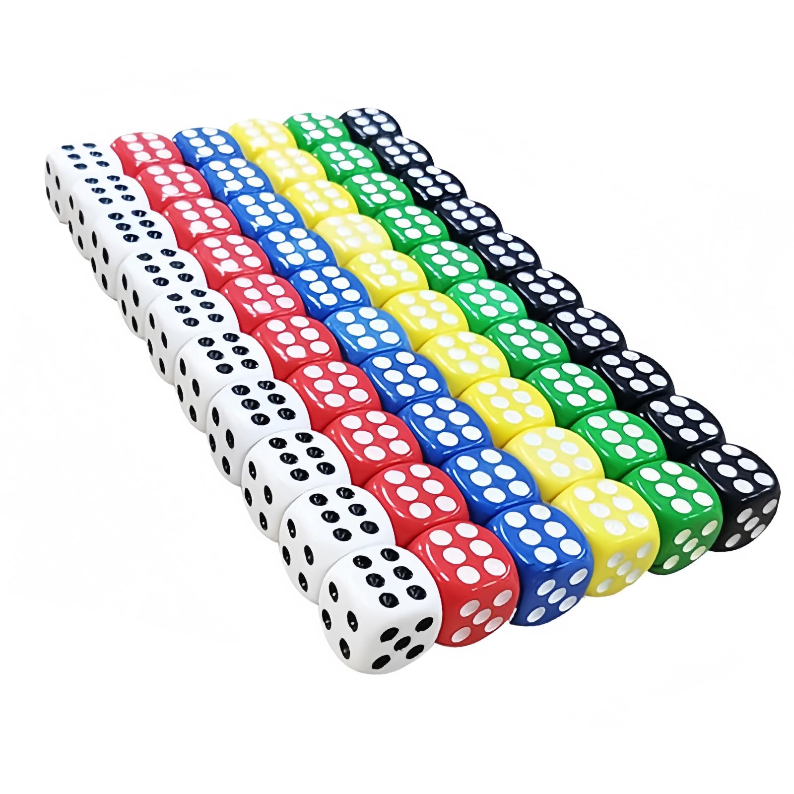 60 Pcs 6 Sided Dice Set 14mm – Rounded Edge D6 Dice for Smooth Rolling, Family and Board Games, Poker, Classroom Teaching, Educational Toys Black White Red Green Blue Yellow