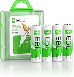 EBL AA 2800mAh High Performance Ni-MH Rechargeable Batteries, 4 Pack