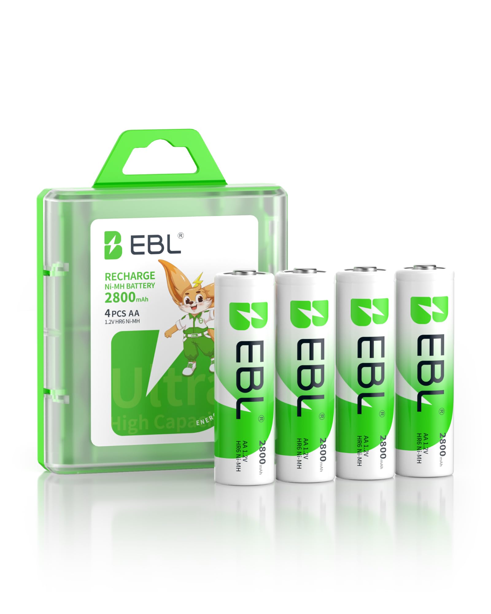 EBL AA 2800mAh High Performance Ni-MH Rechargeable Batteries, 4 Pack