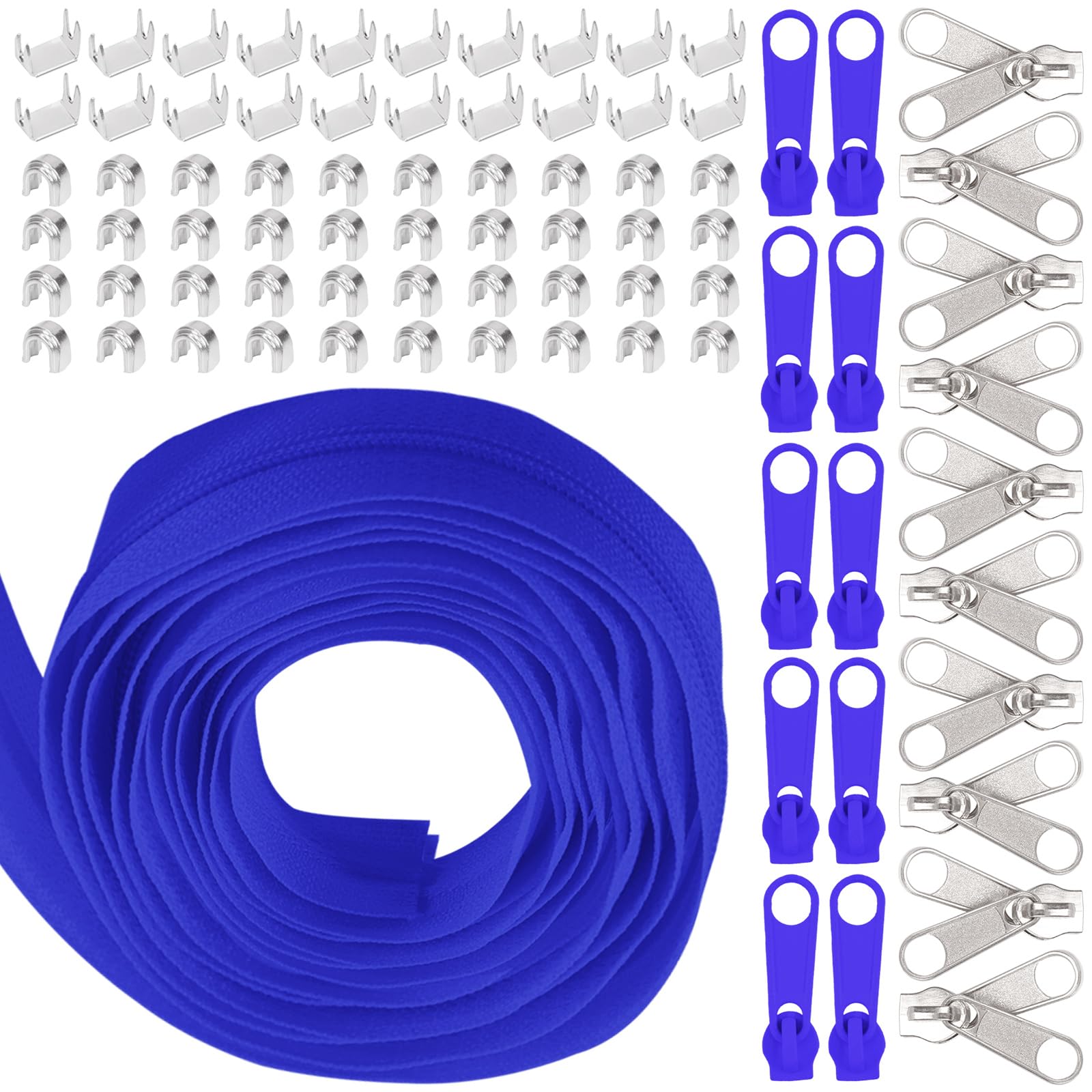 Swpeet 1Roll 10 Yard #5 Deep Blue Nylon Zipper Tape Zipper Strip with 20Pcs Matched Zipper Sliders Assortment Kit, Replacement Zipper Roll Endless Zip Set with Double Single Slider and Zip for Sewing
