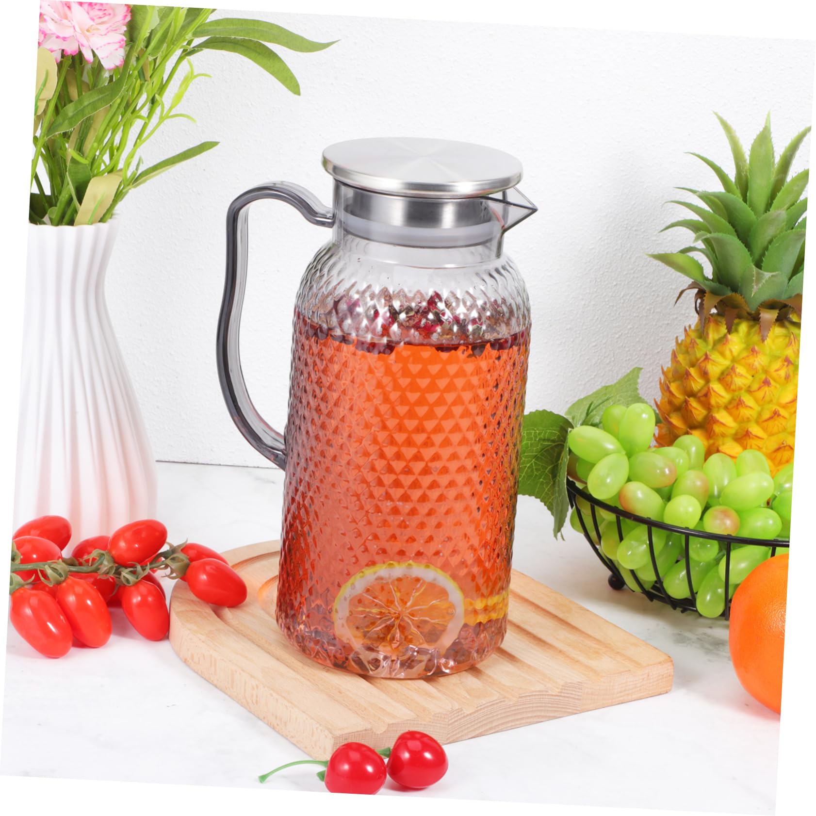 Cabilock Confezione Da 2 Caraffe Per Succhi in Acrilico - Brocca Di Capacità Con Coperchio Per Acqua Per Frigorifero Design Elegante Per Casa E Feste