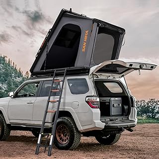 SAN HIMA Rooftop Tent Hard Shell - Spacious Overland Aluminum Roof Top Tent with Telescopic Ladder, Built-in LED Lights, F...