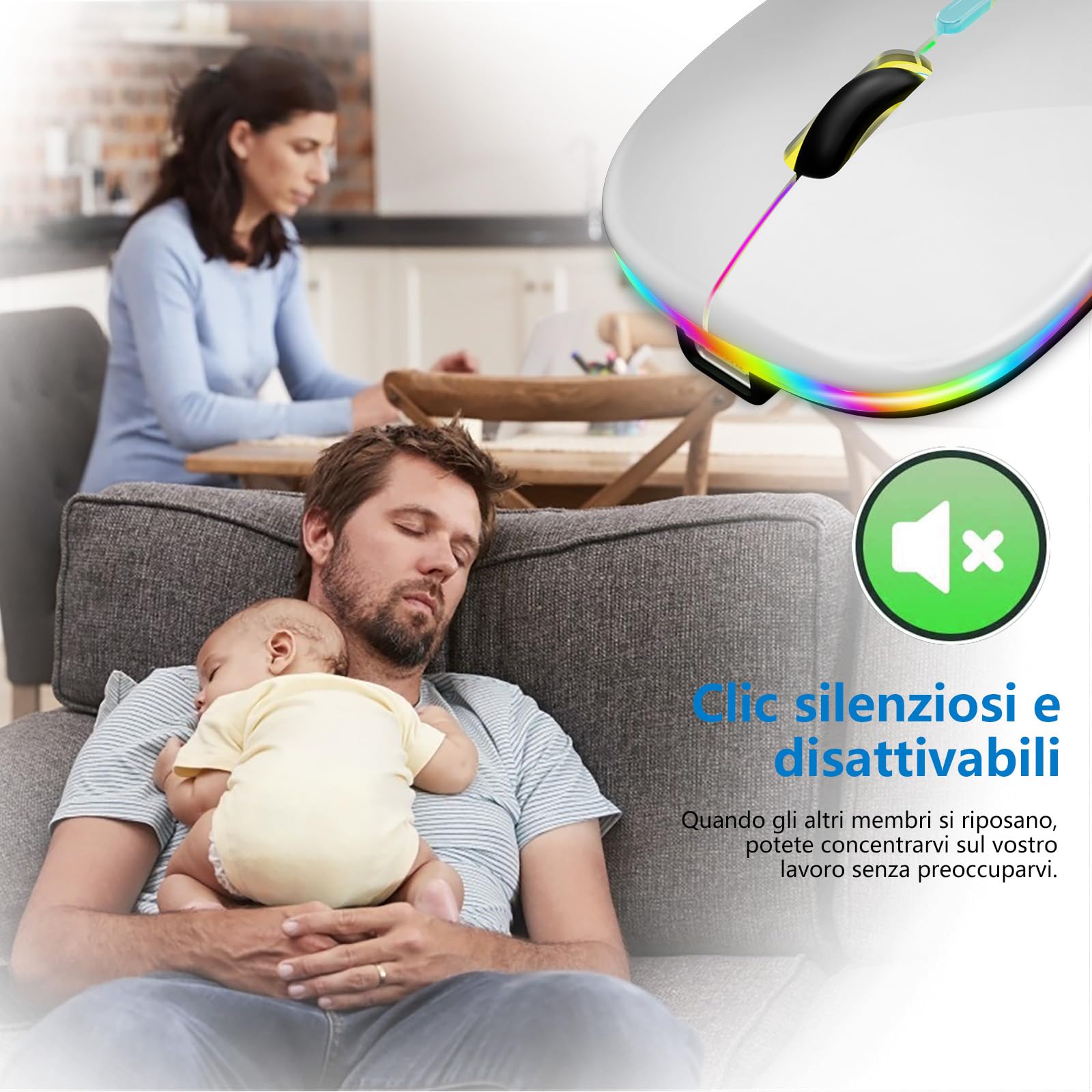 Mouse Wireless Ricaricabile, Mouse Bluetooth e 2,4 GHz Con Mini Ricevitore USB, 1600 DPI Mouse Senza Fili, Silenzioso, Mauser Wireless Compatibile Con Apple, Mac, PC, Laptop, Windows