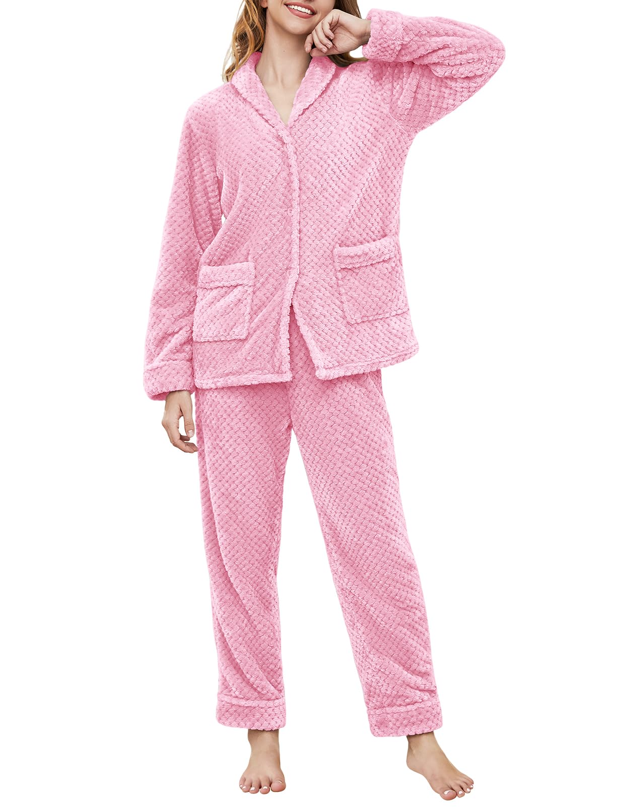 RITOSTA Pigiama Donna Invernale Lungo Pigiami in Pile da Notte Due Pezzi Morbido Pigiama Stitch Felpa e Pantalone Pigiama Natalizio Caldo Completo Invernali Tuta Termico con Tasca