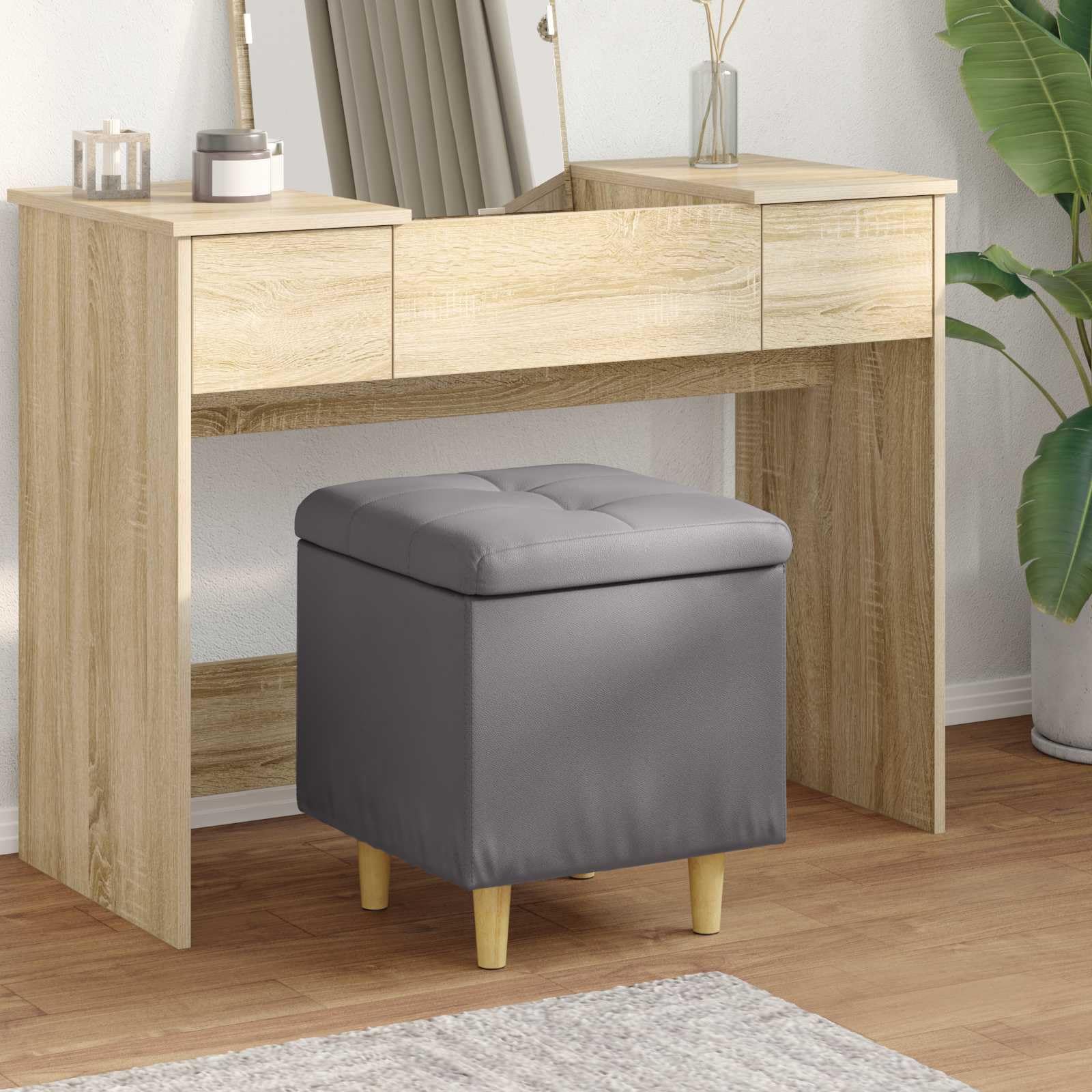 Sottomano grigio in ecopelle, 40 x 40 x 45 cm, con vano portaoggetti, seduta e gambe stabili, per soggiorno, cucina, sala da pranzo, lounge