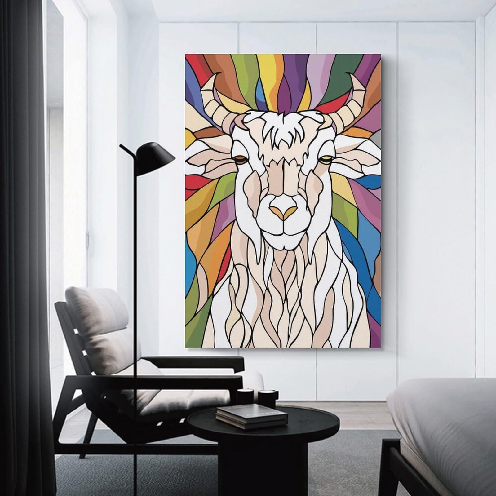 Junmoney Stained Glass Goat Portrait Hanging Wall Art, 20x30inch(50x75cm), for Gallery Wall Decor And Room Displays, Home Wall Art for Statement Displays