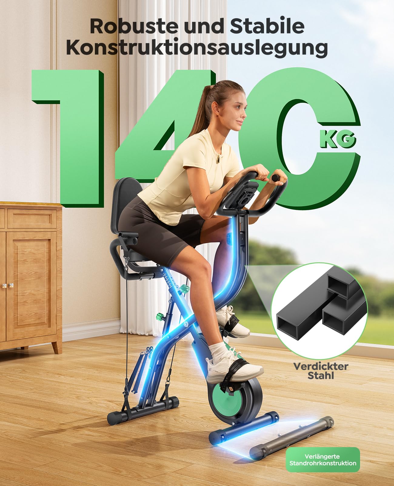 Toputure NEU 5-in-1 Heimtrainer Fahrrad Klappbar mit App, Hand-Bein-Zugseilen, Ergometer Hometrainer mit Ergonomischem Sitz, Handpulsmessung, 16 Magnetwiderstand, bis 140 KG, Ultraleise