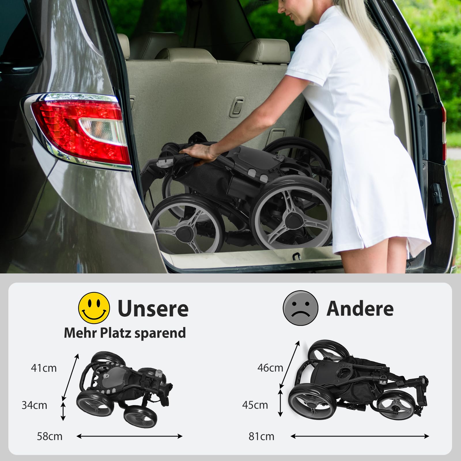 COSTWAY Golf Trolley, 4 Rad Golftrolley, Golfwagen klappbar, Golfcaddy aus Aluminum, Golfcaddy mit Schirmhalter, T-Stückhalterung und Aufbewahrungstasche (Grau)