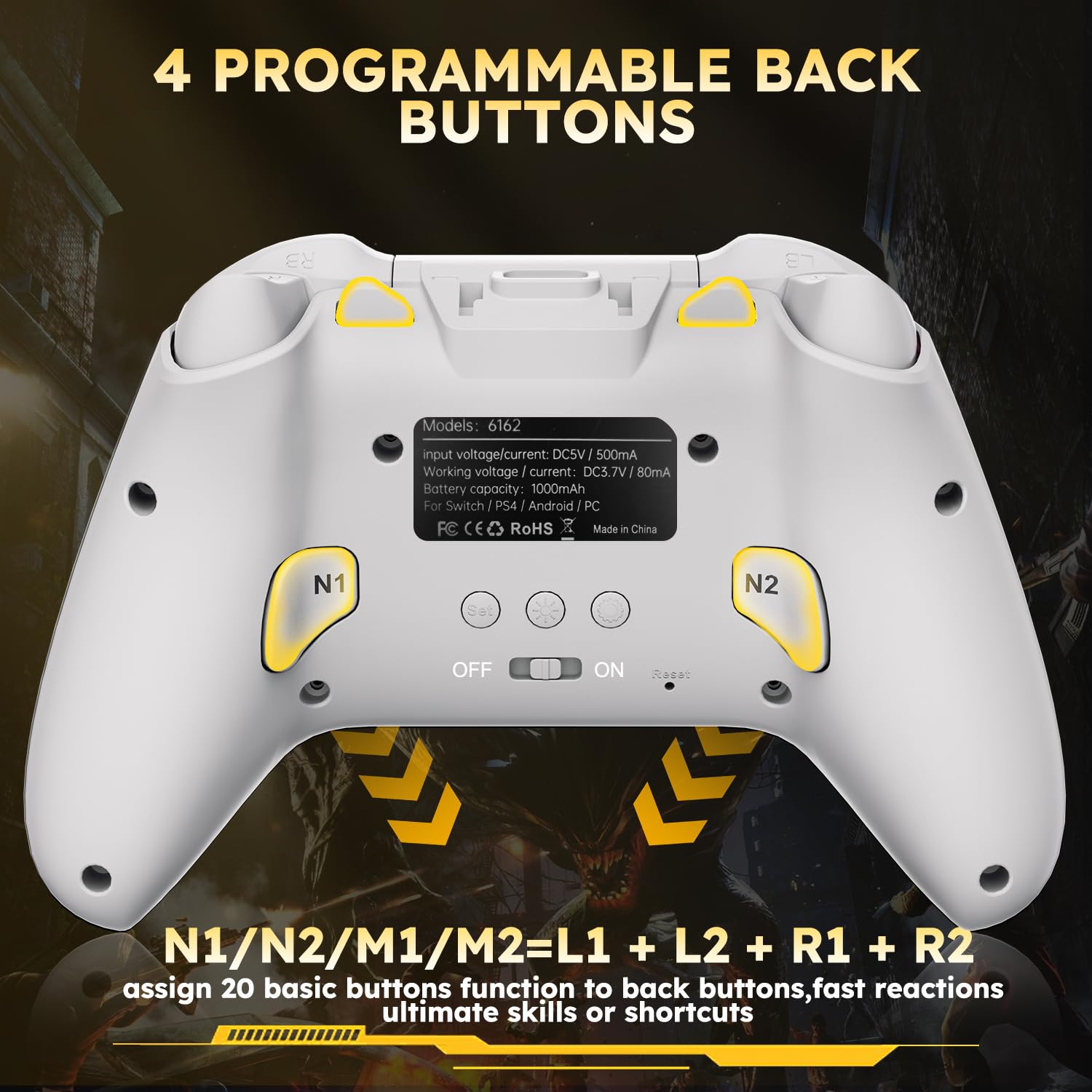Amazon.com: Interactive Screen Wireless Gaming Controller for PC/PS4/  Switch/Android/iOS, 4 Programmable Buttons, Turbo, 6-axis Gyro, Dual  Vibration, RGB Lighting, Share, Screenshot, 1000mAh, Wake-up White : Video  Games