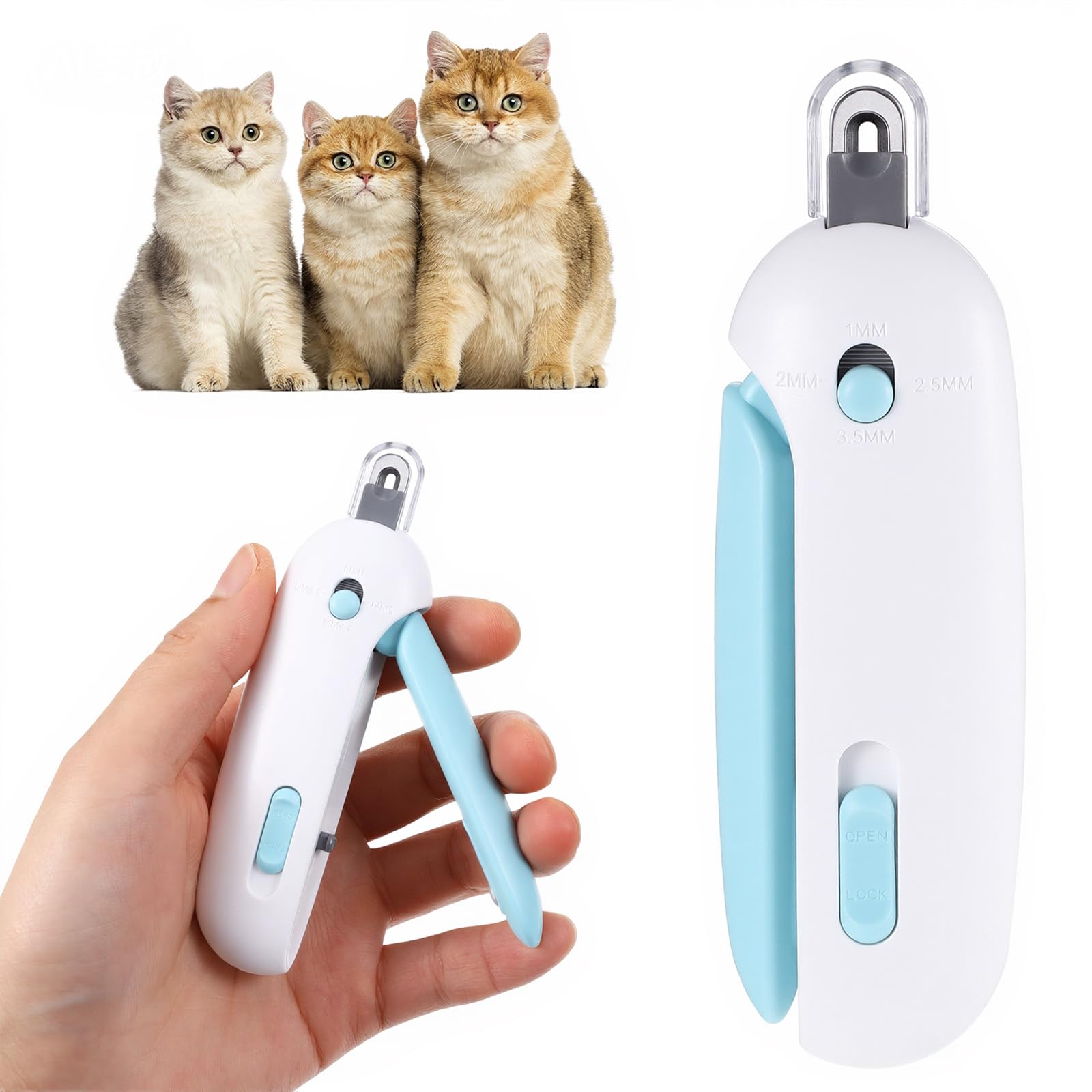 Lusofie Pain-Free Cat Nail Clippers for Indoor Cats - Quick & Safe Claw Trimmer with Guard to Prevent Overcutting, Anti-Splash Design & Hidden Nail File | for Kittens & Adult Cats