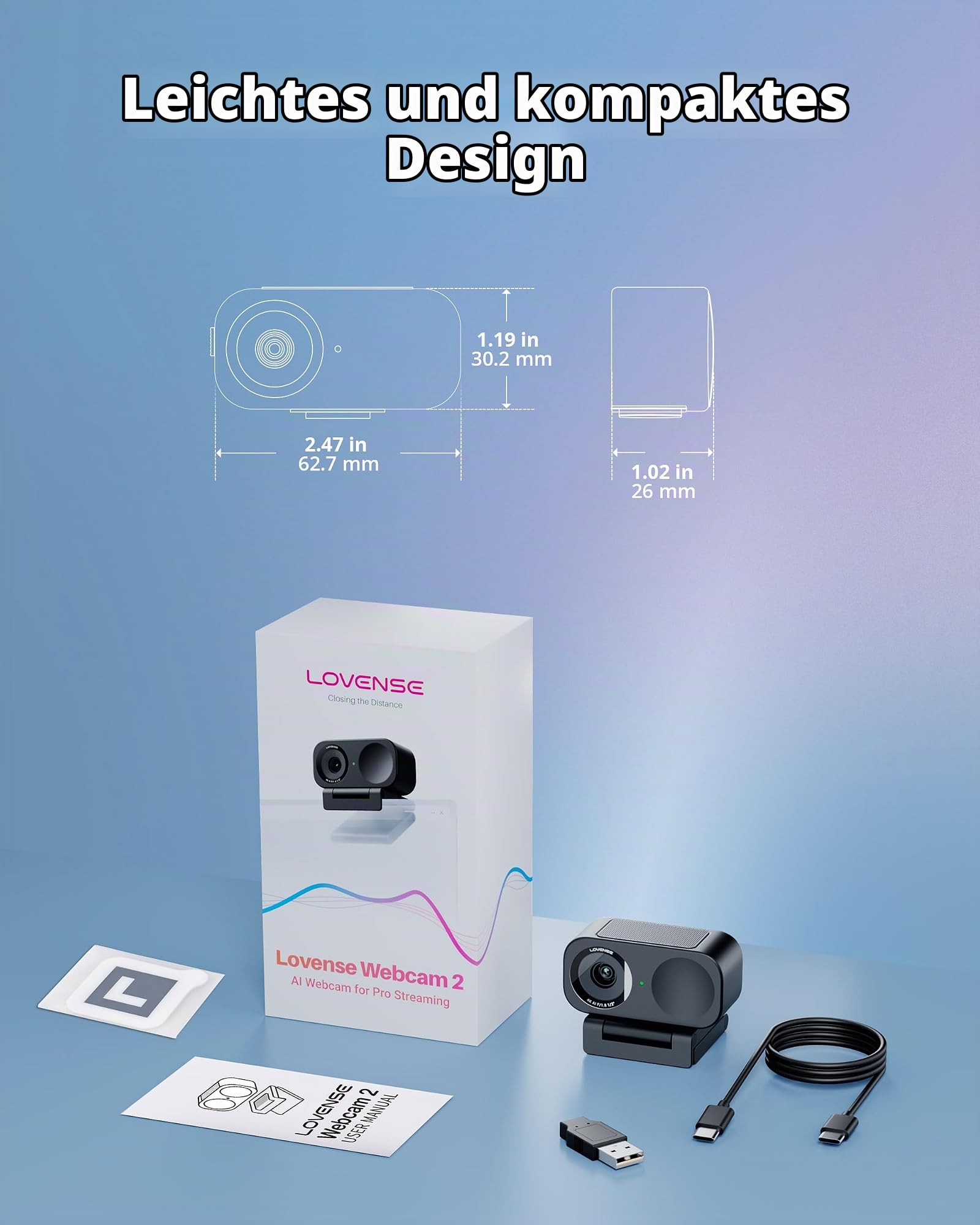 LOVENSE Webcam 2 4K mit AI-Fokus und Privatsphäre-Cover | 4K-Webcam mit 1/2"-Sensor, AI-Rauschunterdrückung, True-Focus-Autofokus und Magnet-Abdeckung