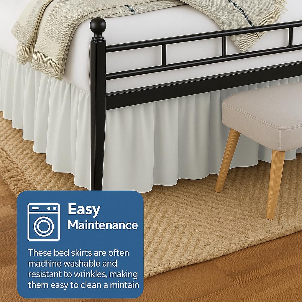 Ruffled Bed Skirt Split Corners with Platform, Tailored Fit Hotel Quality Wrinkle Free Ultra-Soft Microfiber Dust Ruffle, Upto 16 Inch Drop, Full, Ivory