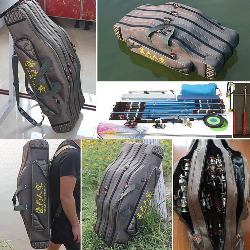 TentHome Angeltaschen Rutentaschen 2-5 Kammern Rutenfutteral Angelkoffer Angelrutentasche 2-5 Fächer Angelrute-Rolle Tasche für Angeln, Seefischerei, Eisfischen, Camping 90cm, 4 Kammern