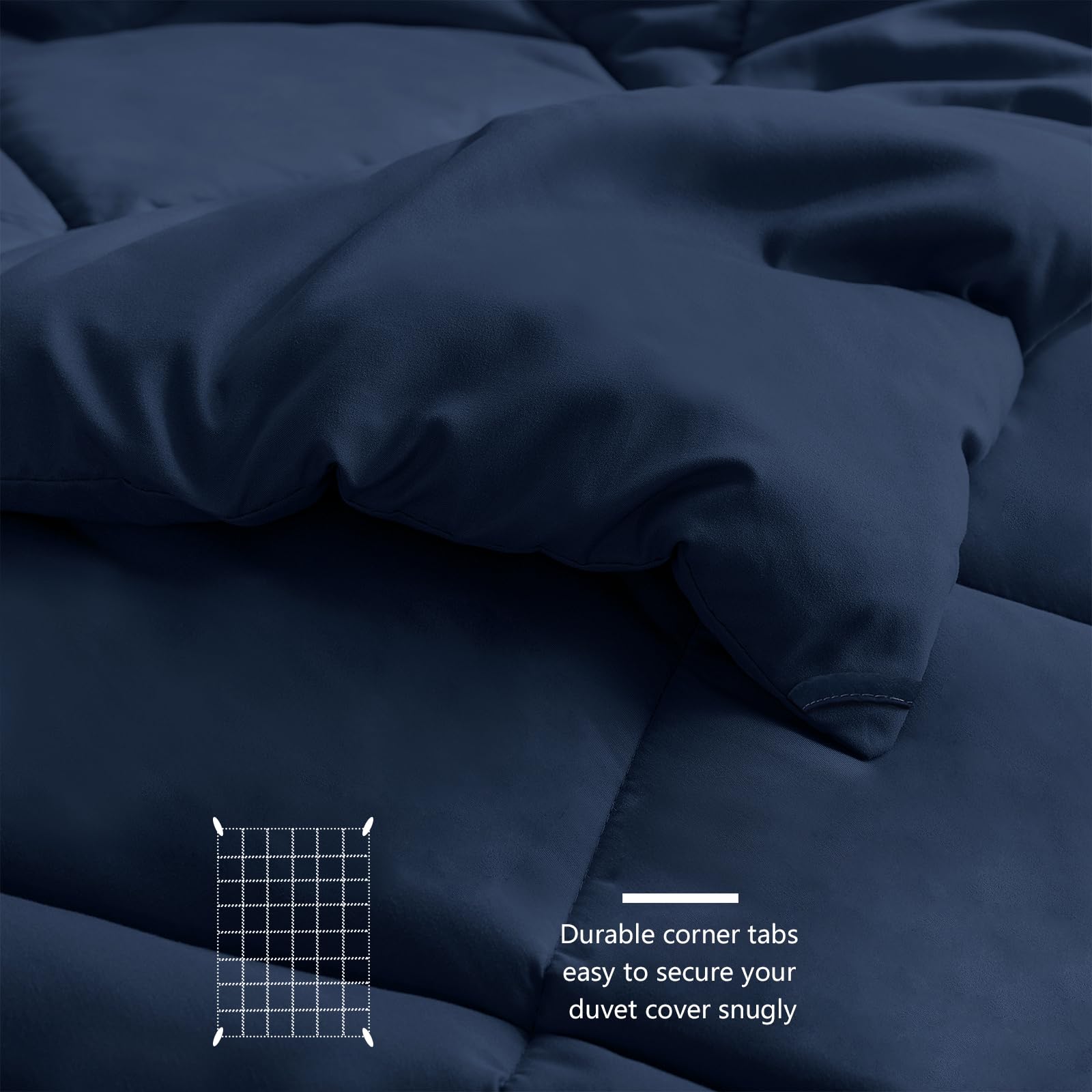 WAVVE Piumino Letto Piazza e Mezza Quattro 4 Stagioni - Piumone Autunnale Invernale 200 x 200 cm - Coperta Trapunta 200x200 di Microfibra Sintetico, Blu Navy